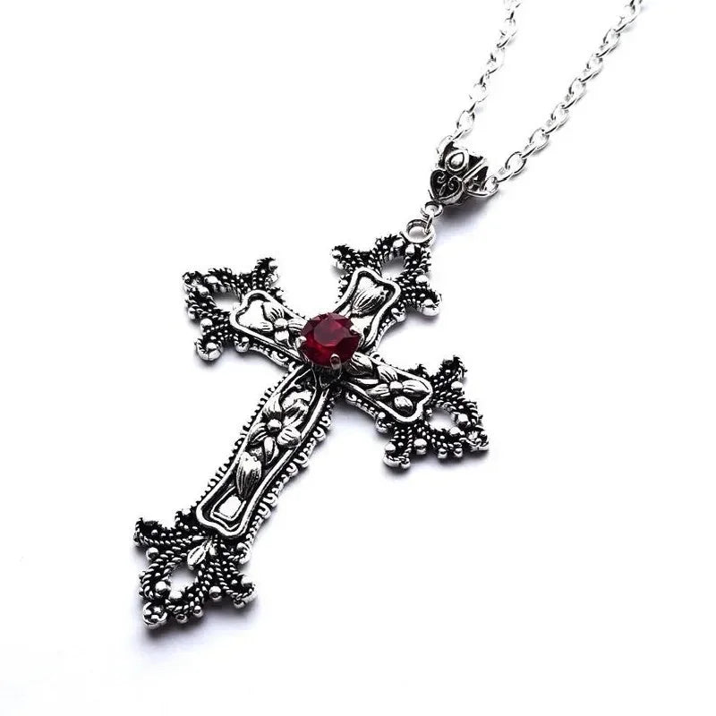 Y2K Punk Crystal Big Cross Pendant Necklaces for Women Men, Gothic Irregular Cross Clavicle Chain Necklaces, Aesthetic Jewelry