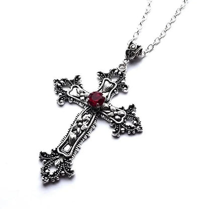 Y2K Punk Crystal Big Cross Pendant Necklaces for Women Men, Gothic Irregular Cross Clavicle Chain Necklaces, Aesthetic Jewelry
