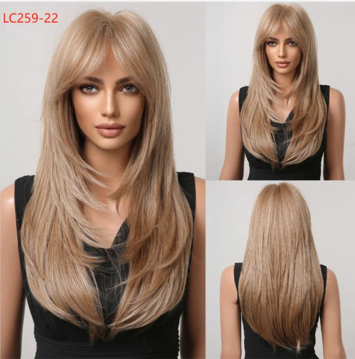 CharmSource Blonde Long Hair Natural Straight Wig, Synthetic Wigs  for Women Daily Party High Density