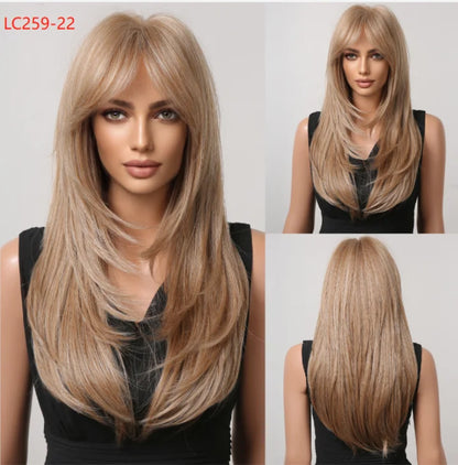 CharmSource Blonde Long Hair Natural Straight Wig, Synthetic Wigs  for Women Daily Party High Density