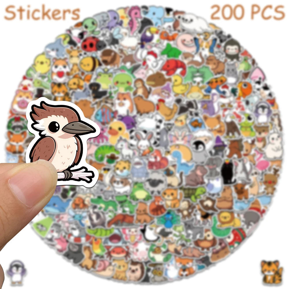 100/200pcs Cartoon Cute Animals Stickers Decals For Laptop Scrapbook Refrigerator Skateboard Helmet DIY Aesthetic Stickers