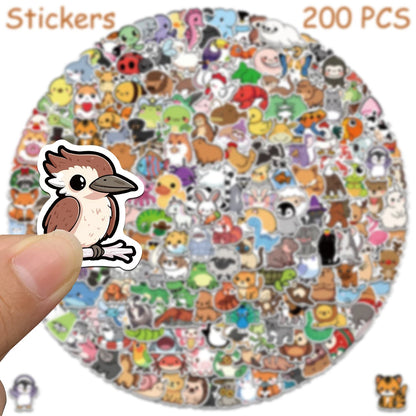 100/200pcs Cartoon Cute Animals Stickers Decals For Laptop Scrapbook Refrigerator Skateboard Helmet DIY Aesthetic Stickers
