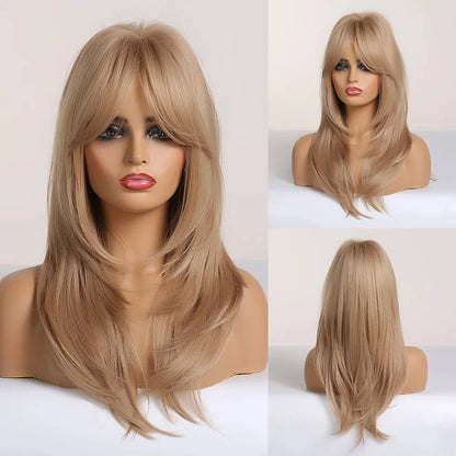 CharmSource Blonde Long Hair Natural Straight Wig, Synthetic Wigs  for Women Daily Party High Density
