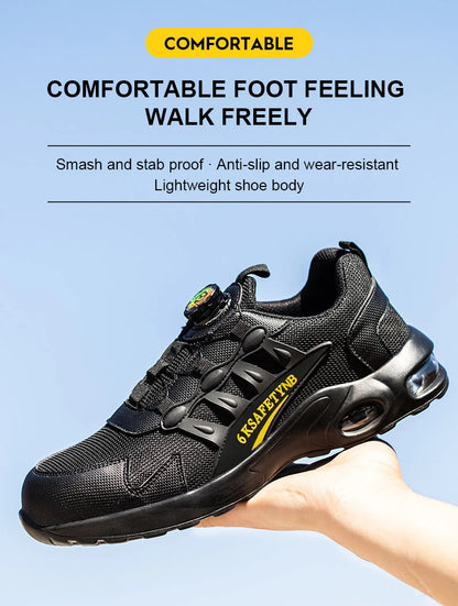 Men Rotating Button Safety Shoes, Steel Toe Work Sneakers, Indestructible Shoes, Puncture-Proof Work Boots, Air Cushion Safety Shoes