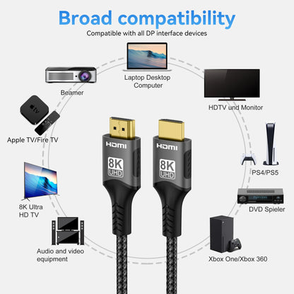 8K HDMI Cable, High Speed Hdmi Cables, Braided Nylon & Gold Connectors, HDMI2.1 4K @ 120Hz 8K@60Hz for Laptop PS5 Xbox HDTV