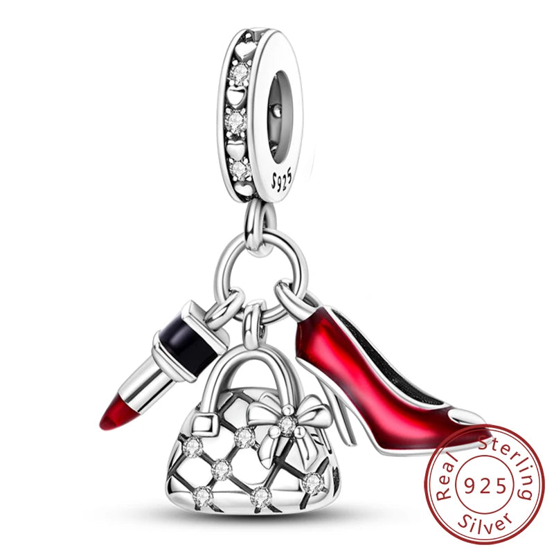 Dijes de plata de ley 925 originales, abalorios de cristal de vino, taza de café, dije colgante para pulseras de mujer, joyería DIY, regalo