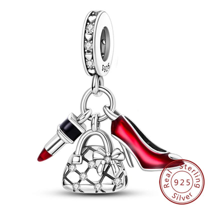 Dijes de plata de ley 925 originales, abalorios de cristal de vino, taza de café, dije colgante para pulseras de mujer, joyería DIY, regalo