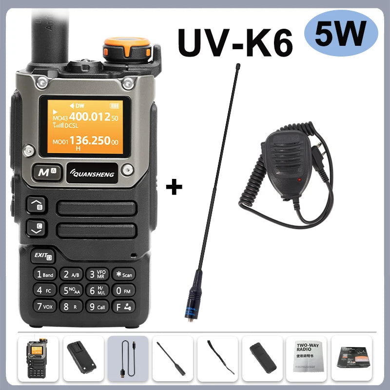 Quansheng UV-K6 Walkie Talkie 5W Radio de banda aérea Carga tipo C UHF VHF DTMF FM Scrambler NOAA Frecuencia inalámbrica Radio CB de dos vías