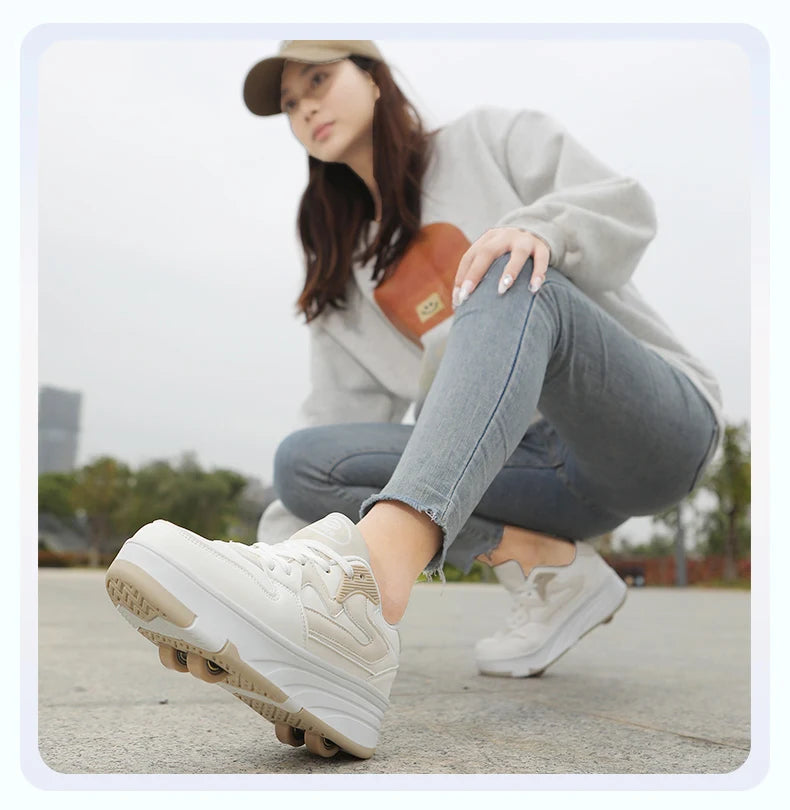 Roller Skate Shoe Walking Shoes With Four-wheel Student Sports Pulleys Walking Shoes With Wheels Summer Spring Kids Sneakers