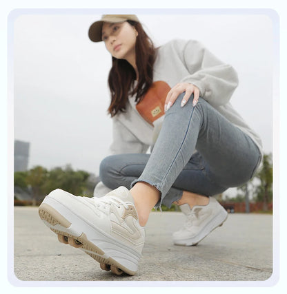 Roller Skate Shoe Walking Shoes With Four-wheel Student Sports Pulleys Walking Shoes With Wheels Summer Spring Kids Sneakers