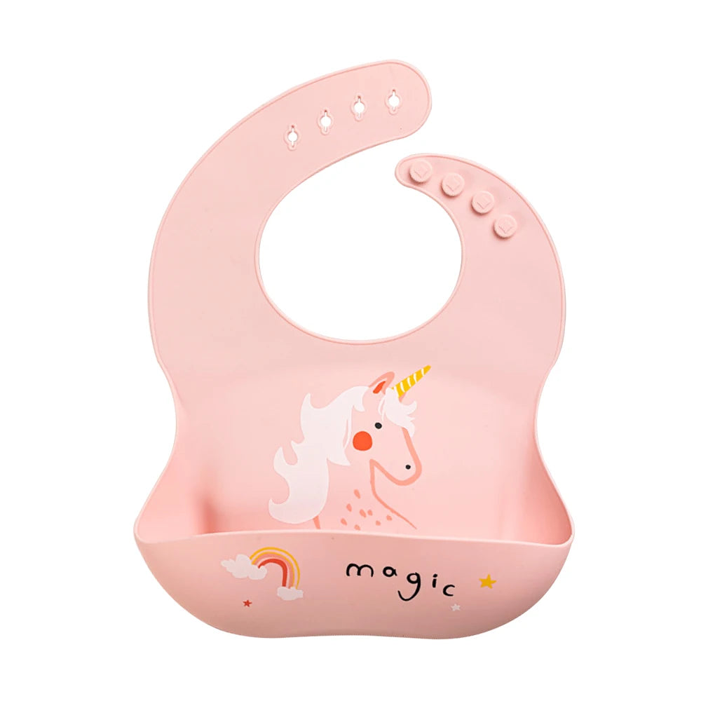 Baberos impermeables para niños, alimentación de bebés, cosas para comer, silicona suave, estampado de dibujos animados de animales, baberos ajustables para probar y alimentar al bebé