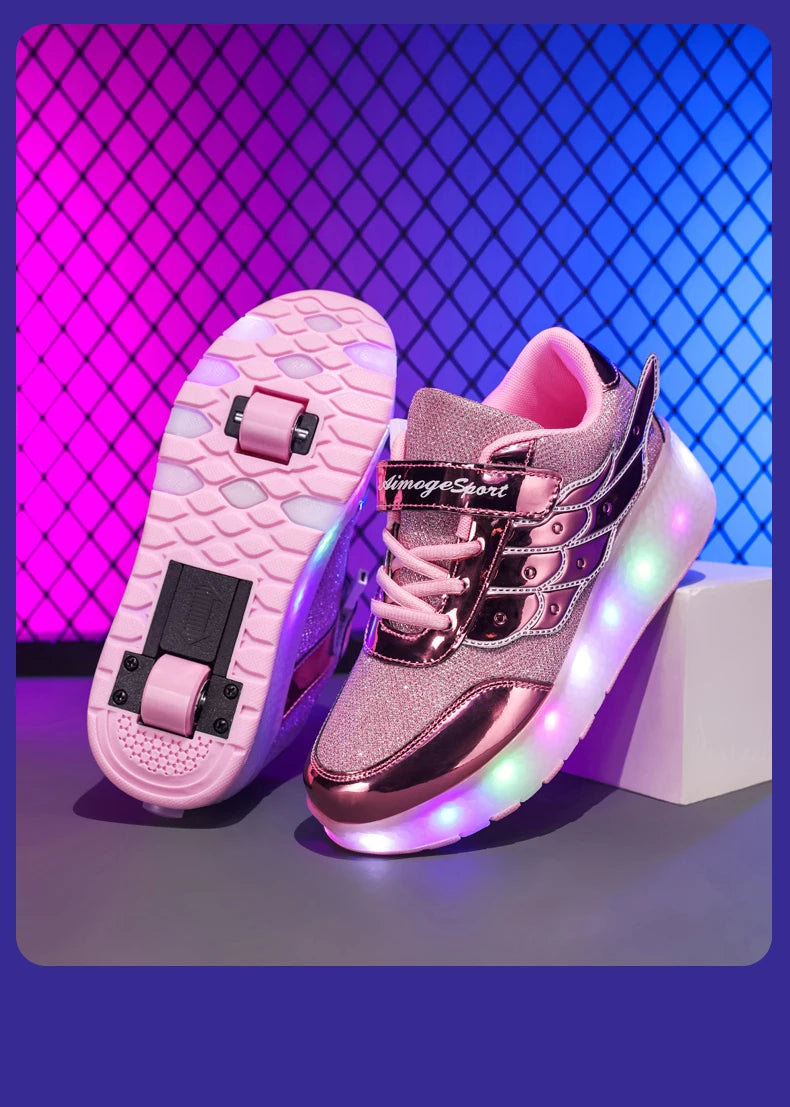 Sneakers Roller Shoes Outdoor Deformation Parkour Skates Dual-Use Children Girls Boys Adult Men Women Unisex Roller Skates