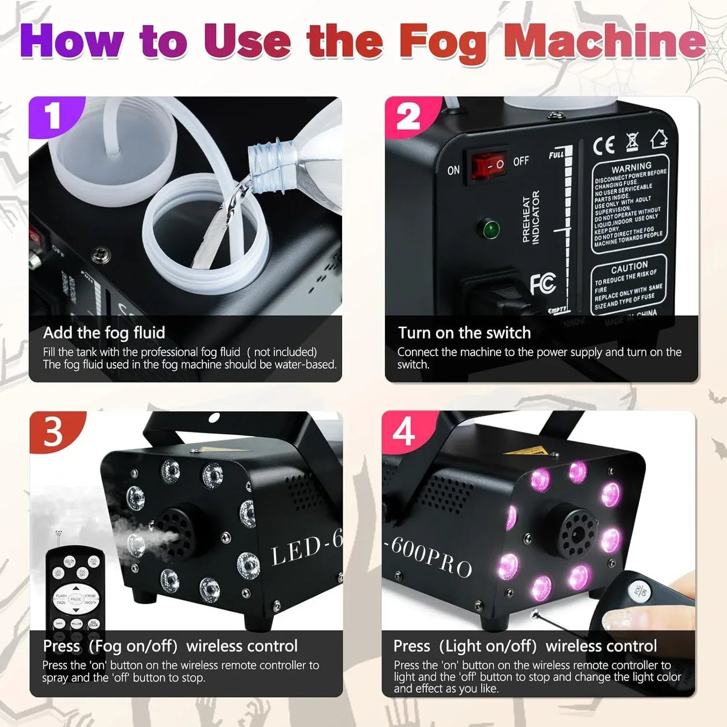 New LED Timer Disco Smoke Machine 500W Remote DJ Halloween Smoke Spraying Equipment Christmas Wedding Party Stage Fog Machine