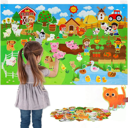 Farm Animals Felt Story Board Set Storytelling Early Learning Interactive Play Kit Wall Hanging Puzzle Toys for Toddlers Gifts