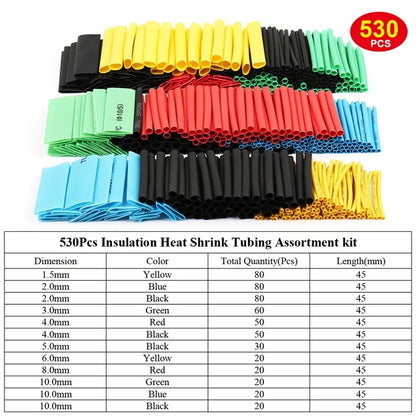 164/328/530/560/580/800PCS Heat Shrink Tubing 2:1 Electrical Wire Cable Wrap Assortment Electric Insulation Heat Shrink Tube Kit