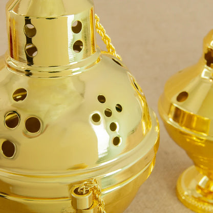 Church Supplier, High Polished Gold Plated Hanging Incense Burner, Orthodox Censer, Church Home Decoration Catholic Chalice, HTISOK
