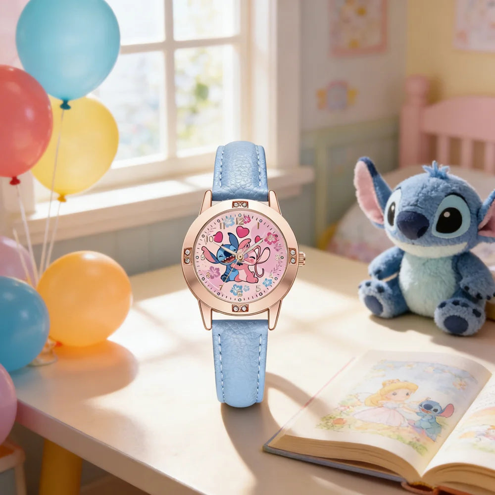 Cartoon Stitch Watches Kids Boys Girls Cute Cartoon Imitation Diamond Wristwatch Belt Student Quartz Watch Children Gifts