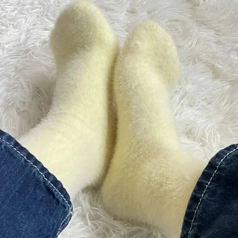 1-3pairs Mink Fleece Long Socks Women Mink Velvet Thicken Plush Mid-tube Sock Winter Warm Soft Lovely Coral Sleeping Sox