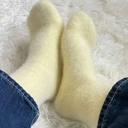1-3pairs Mink Fleece Long Socks Women Mink Velvet Thicken Plush Mid-tube Sock Winter Warm Soft Lovely Coral Sleeping Sox