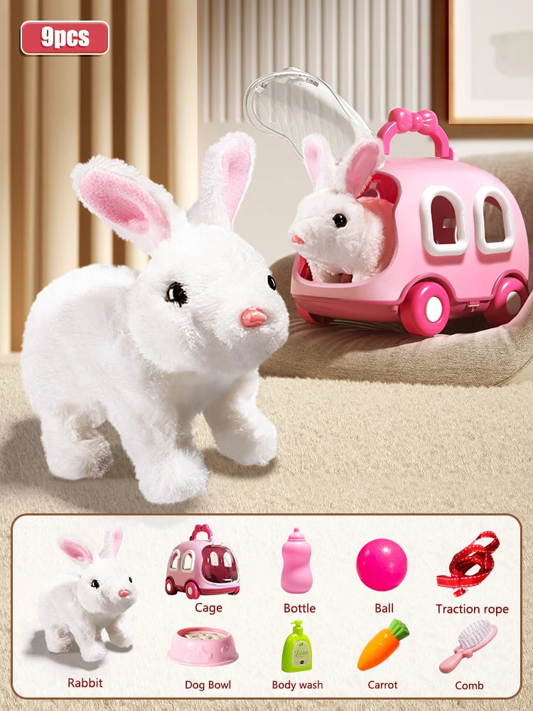 Interactive Dancing Walking Rabbit Toy, Plush Bunny Electronic Pet for Kids, Animated Moving Animal Gift for Boys Girls Birthday