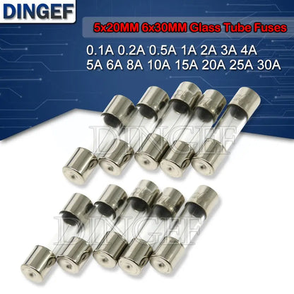 100PCS, 5*20mm 6*30mm Fast Blow Glass Tube Fuses, 5x20mm 6x30mm 250V 0.5A 1A 2A 3A 4A 5A 6A 8A 10A 15A 20A 25A 30A 0.75A AMP Fuse