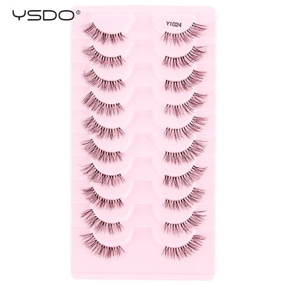 YSDO 5/10 Pairs Half Lashes Cat Eyelashes Soft Natural Clear Band False Lashes Natural Wispy Faux 3d Mink Eyelashes Makeup Tools