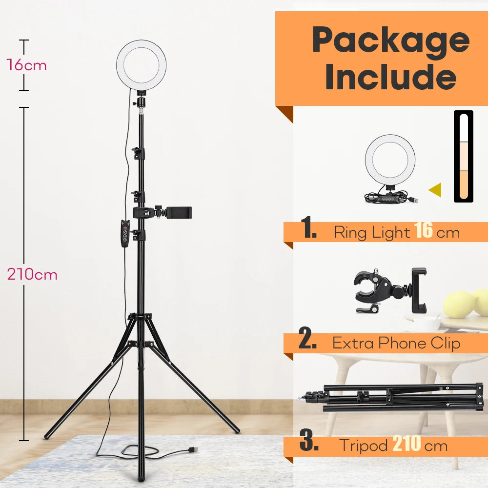 Tripod With LED Ring Light For Phone, Tripod Camera Stand Selfie Photography Light LED Lamp Color Photo Studio For YouTube Live