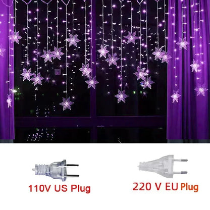 Indoor and Outdoor Christmas Snowflake LED String Lights Fairy Lights Curtain Lights Festoon Holiday Party New Year Decoration