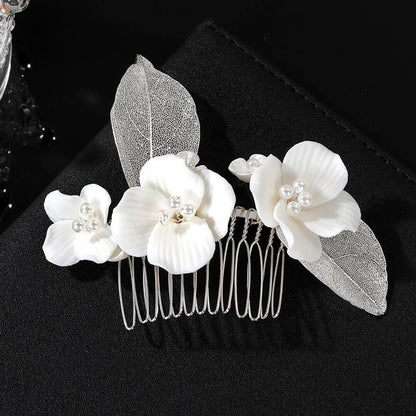 Crystal Pearl Hair Comb Clip Pin Alloy Leaf Hair Comb Handmade Headband Tiara For Women Bride Wedding Hair Accessories Jewelry