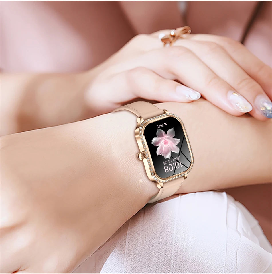 2026 New Fashion Women Diamond Smartwatch Heart Rate Blood Pressure Monitor Music Playback AI Voice Sports BT Calling SmartWatch