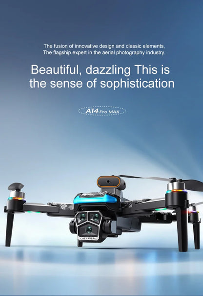 Drone A14Pro Max 8K HD Three Camera Brushless Optical Flow Obstacle Avoidance Foldable Quadcopter UAV 4.5-inch Large Screen Toys