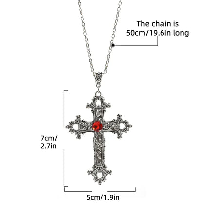 Y2K Punk Crystal Big Cross Pendant Necklaces for Women Men, Gothic Irregular Cross Clavicle Chain Necklaces, Aesthetic Jewelry