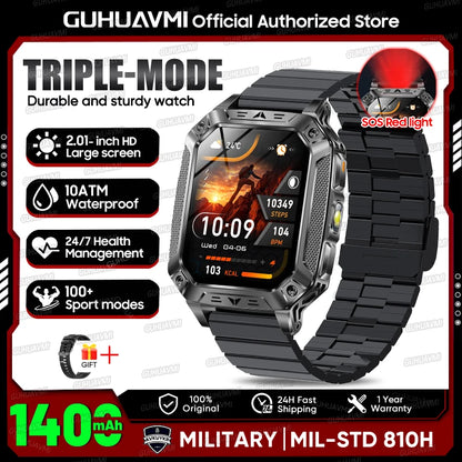 2026 Outdoors Durable Men Sports Smart Watch 1400mAh Battery LED Flashlight IP69K Waterproof Bluetooth Call Military Smartwatchs