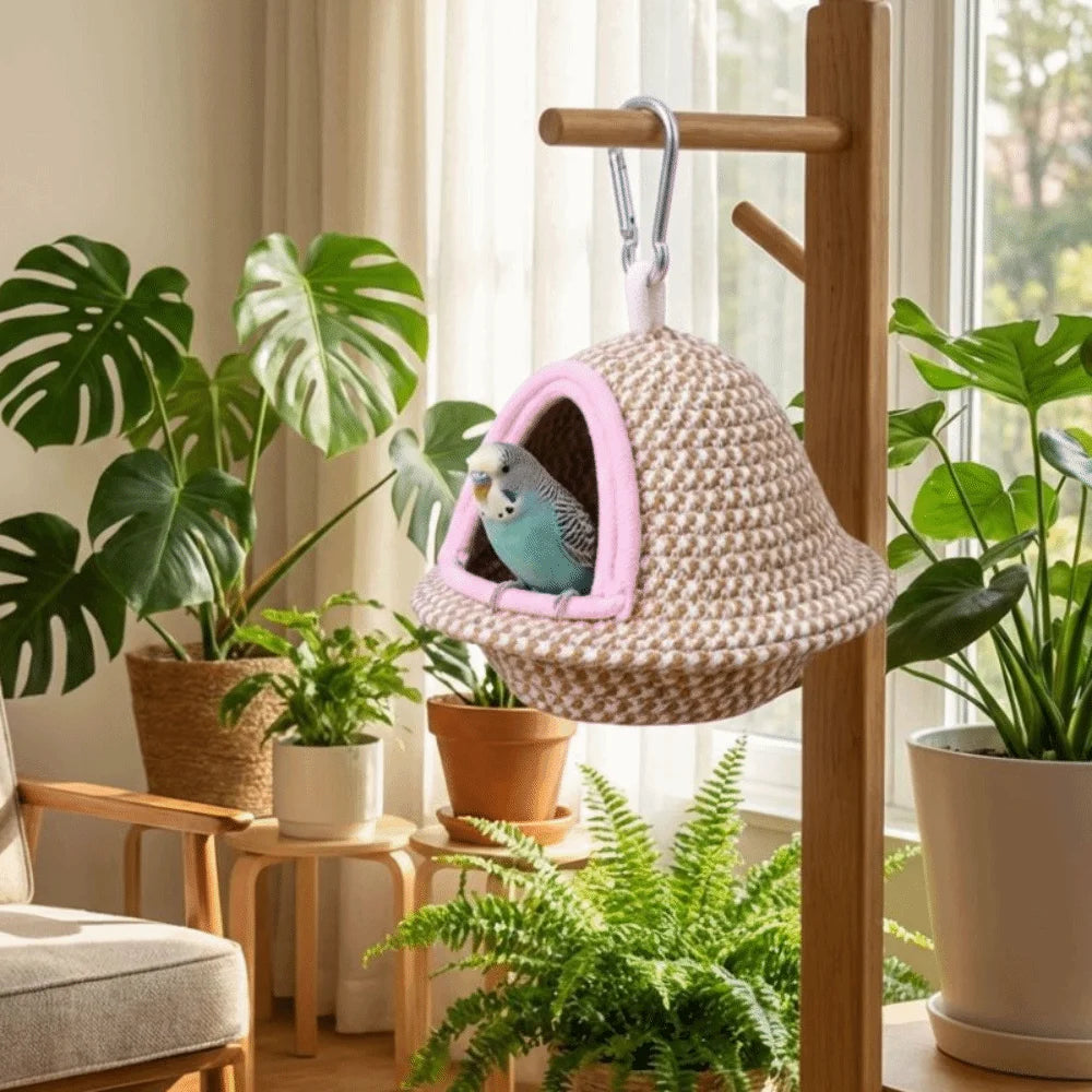Nido jaula de pájaros para dormir abrigado, tejido a mano, a prueba de viento, cama colgante para pájaros, engrosado, resistente a las mordeduras, hábitat para mascotas, periquito