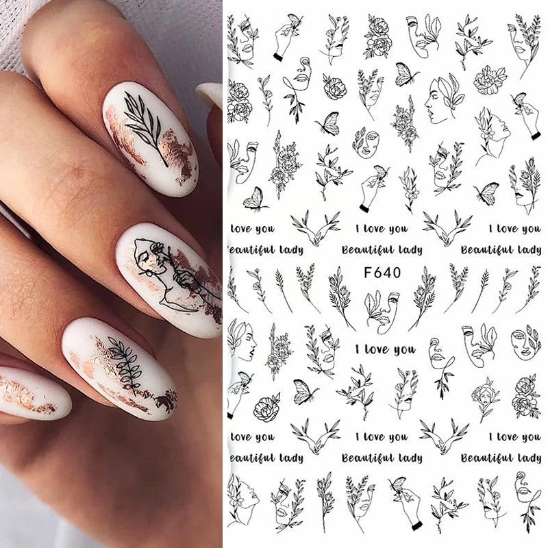 3d Nail Art Decals Tropical Palm Leaves Flowers Laces Faces Adhesive Sliders Nail Stickers Decoration For Nail Manicure