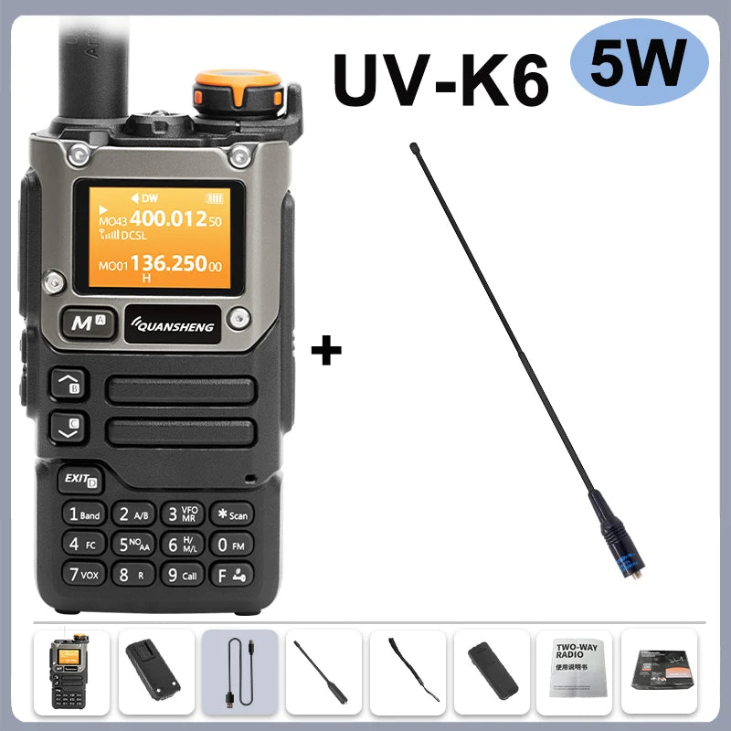 Quansheng UV-K6 Walkie Talkie 5W Radio de banda aérea Carga tipo C UHF VHF DTMF FM Scrambler NOAA Frecuencia inalámbrica Radio CB de dos vías