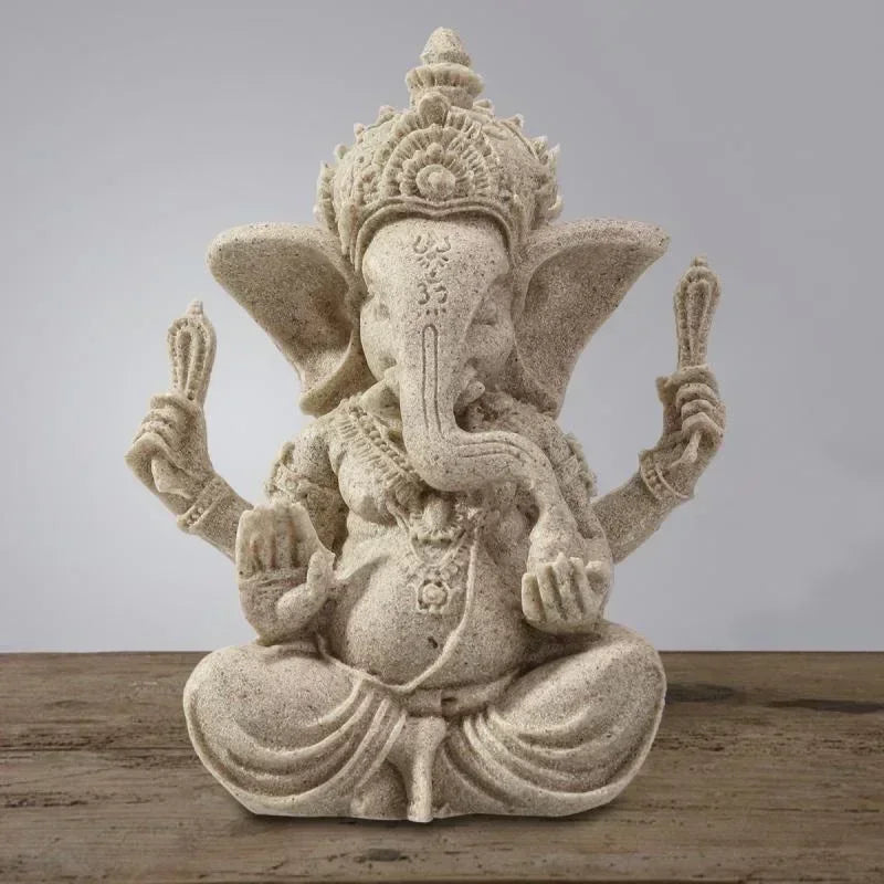 Handmade Sandstone Ganesha Buddha Elephant Statue Sculpture Figurine for Home Decoration, Living Room