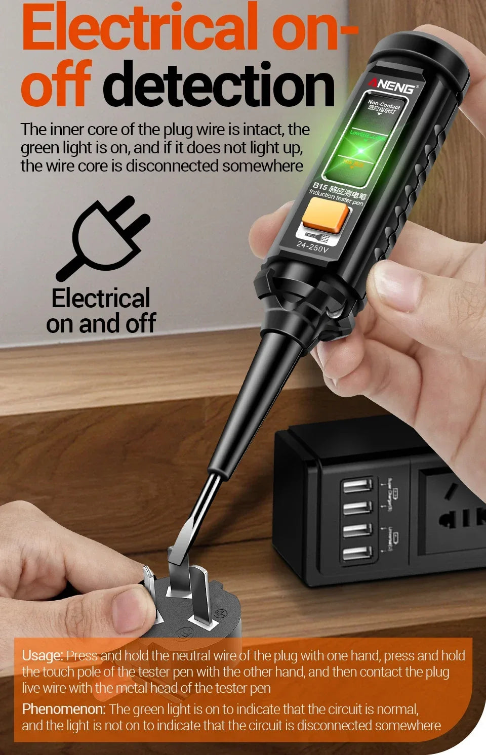 Multifunction Voltage Tester, Pen Detector, Induction AC 24V-250V Voltmeter, NCV Wire Line breakpoint electrician Tools, ANENG B15