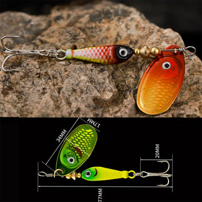 Rotating Metal Spinner Fishing Lures 9.1g 7cm Rotating Sequin Artificial Hard Baits Crap Bass Pike Treble Hook Fishing Tackle