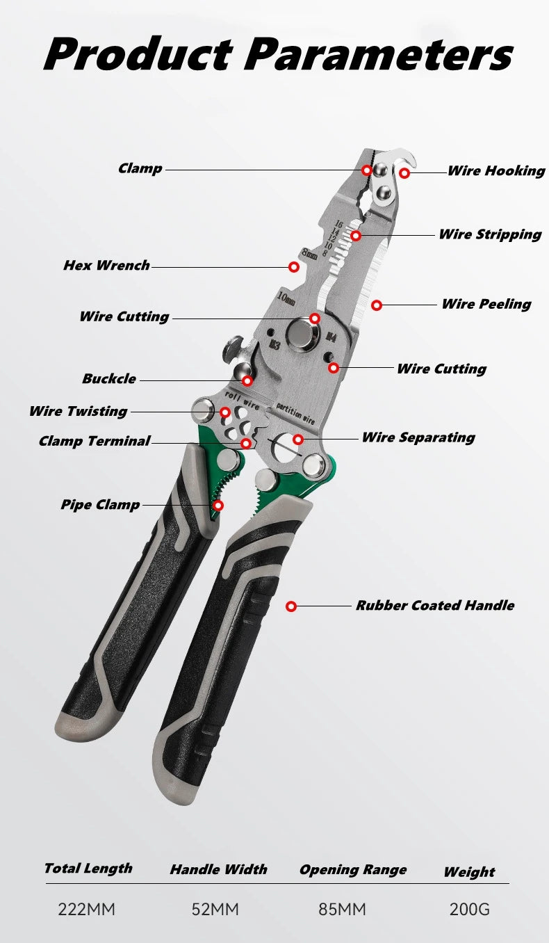 Multifunctional Wire Stripper with Electrical Test Pen, Foldable Cable Cutter, Crimper Tool, Electrical Folding Pliers for Cutting