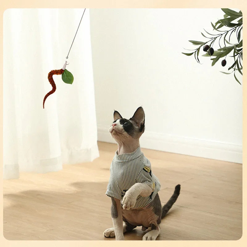 Caterpillar Cat Toy Set, Cat Feather Teaser Wand Toy for Kitten, Cat Dog Plush Worms Interactive Training Playing Stick Pet Toy