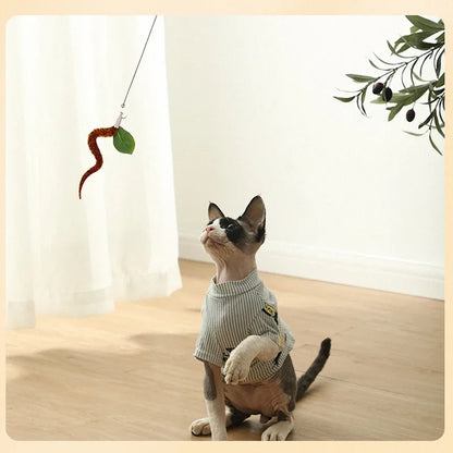 Caterpillar Cat Toy Set, Cat Feather Teaser Wand Toy for Kitten, Cat Dog Plush Worms Interactive Training Playing Stick Pet Toy