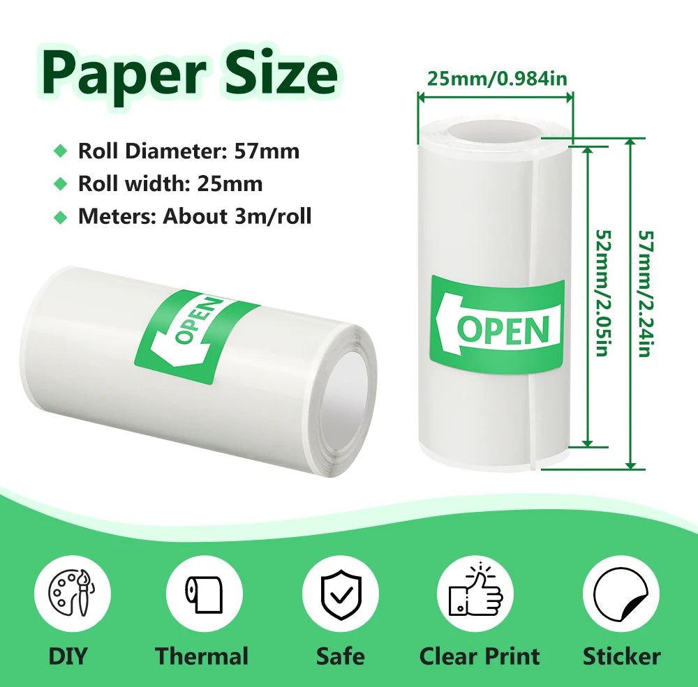 Thermal Printer Papers 57mm Color Papers for Camera Instant Print Kids Camera Printing Inkless Mini Portable Photo Printer