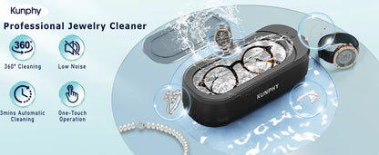 KUNPHY Ultrasonic Jewelry Cleaner 12oz 46KHz Professional Sonic Cleaner with One-Touch Operation for Rings, Glasses