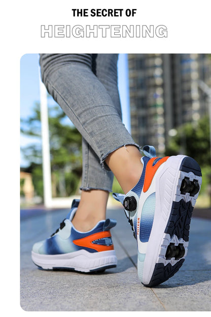 Kids Two Wheels Roller Skating Shoes With Light Magic Stick Walking Shoes Detachable Wheels Roller Skate Shoes For Teenagers