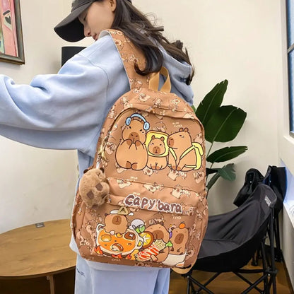 Cute Large Capacity Capybara Backpack, Cartoon Breathable Student Schoolbag, Nylon Ultra-light Book Bag, Back to school Girl