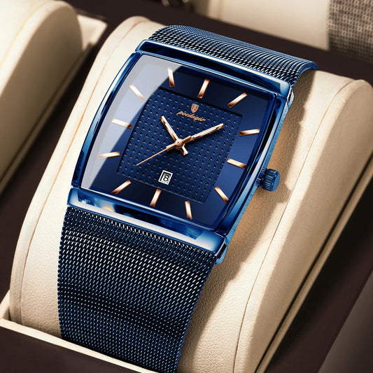 POEDAGAR Fashion Luxury Man Wristwatch Waterproof Luminous Stainless Steel Mesh Men's Watch Date Quartz Business Watches For Men