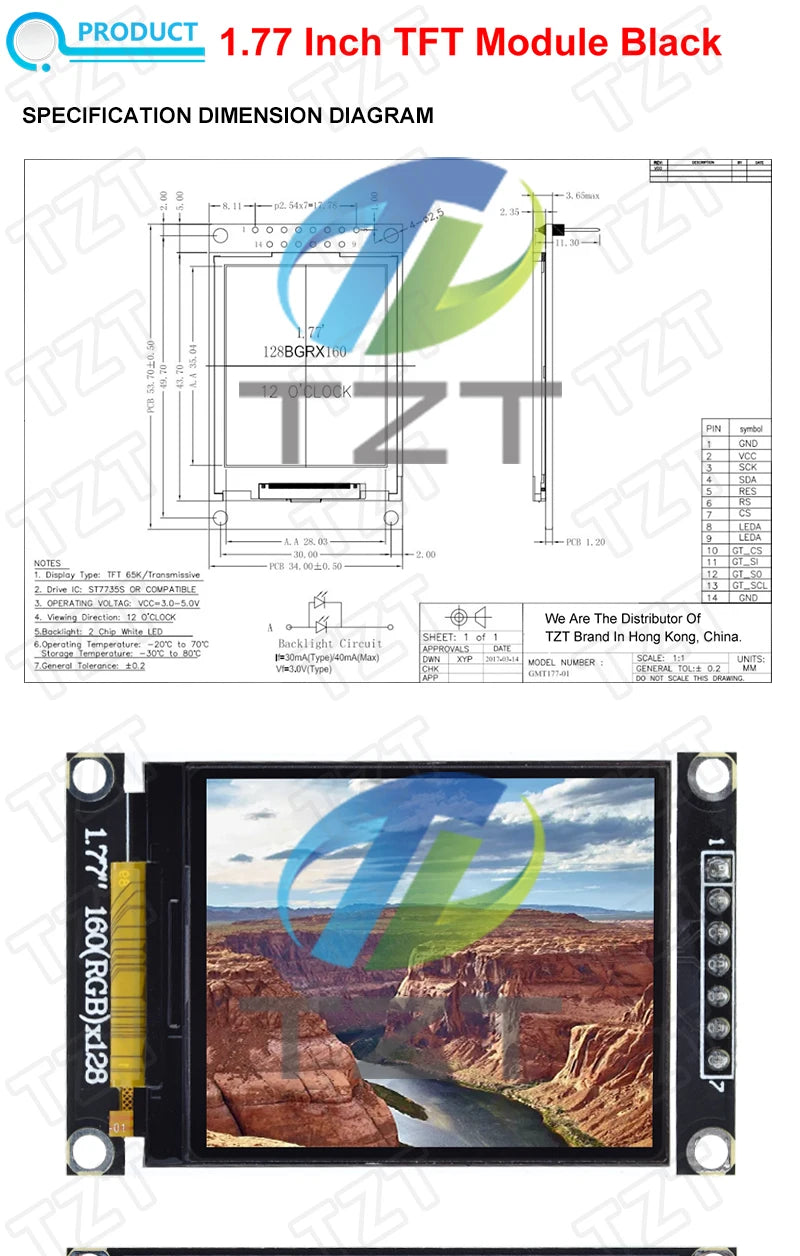 TZT 1.77/2.0/2.4/2.8 Inch TFT Color Screen LCD Display Module Drive ST7735 ST7789 Interface SPI 128*128 240*320