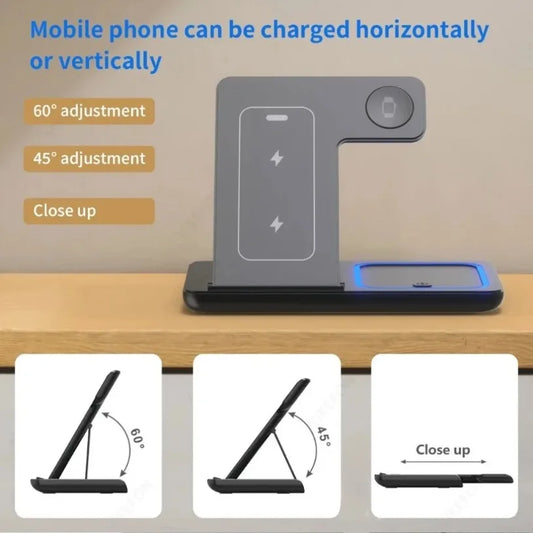 Estación de carga inalámbrica plegable 3 en 1 para iPhone 17 16 15 14 13 12 Pro Max iWatch 11 Airpods Pro 4/3, base de cargador rápido