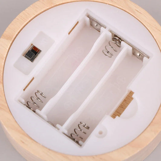 Battery Operated 8/10cm Round Wooden LED Light Dispaly Base Stand, Night Lamp Base, Crystal Glass Resin Art Ornaments
